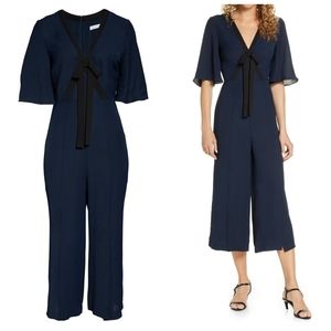 Wide Leg V-neck Jumpsuit w/ Flared Sleeves